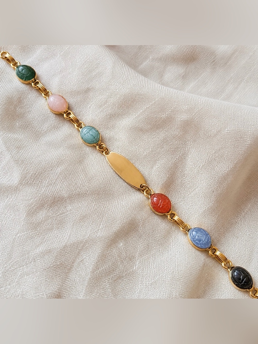 Vintage Gold Multicolor Scarab Bracelet 7” - Picture 2 of 3
